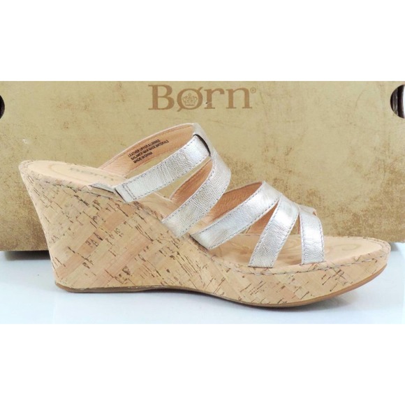 Born Lisi Strappy Platform Wedge Sandals Heels Leather Light Gold Size 11 - Picture 3 of 7